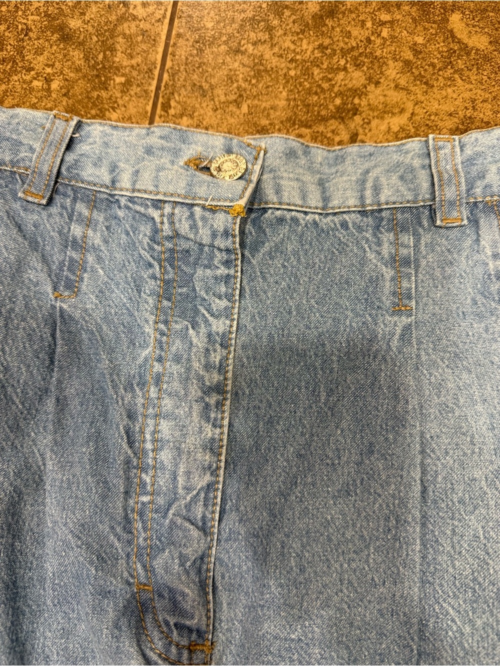 Vintage Jean Blue Denim Midi Skirt Size Large Elastic Back Waist Modest - Picture 3 of 9